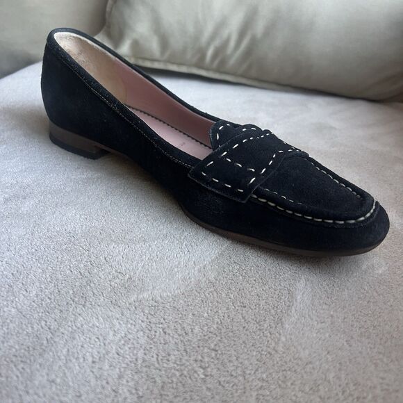 Prada Black Suede Cream White Stitching Loafer Flat Women EU 38 US 7.5-8 Classic - Picture 3 of 15